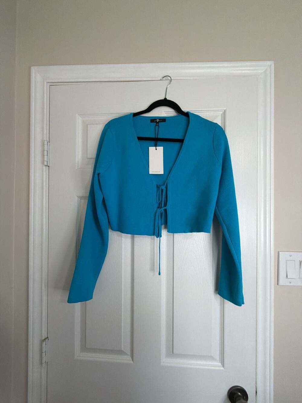 7 For All Mankind Blue Tie-Front Cropped Cardigan Size L